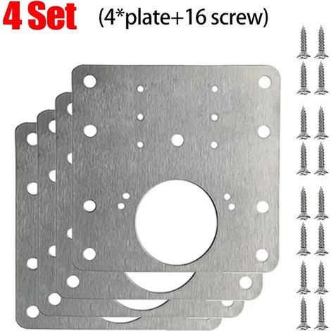 (Lot de 4) Plaque de réparation pour charnières de porte d'armoire en acier inoxydable, kit de montage avec vis et outils de quincaillerie pour meubles (1/5)