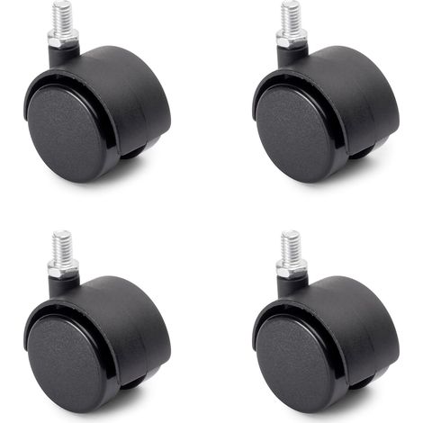 Juego de 4 ruedas giratorias dobles para muebles, 48 mm de diámetro, con perno M8x13 mm y rodamiento de bolas, color negro. (1/3)