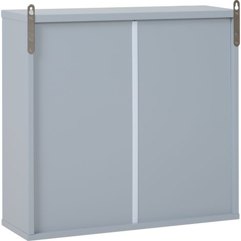 Wall Mounted Mirror Cabinet  Storage Shelf Bathroom Cupboard Double Door Grey (1/5)