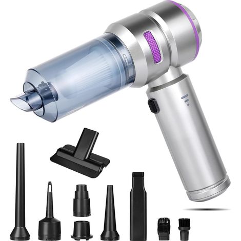 Aspirateur à Main, Aspirateur Voiture Puissant sans Fil 4 in 1 16000PA Mini 3 Vitesses Portable Petit Aspirateur Souffleur Car Cleaner pour Voiture Animaux Maison Car, Noir (1/5)