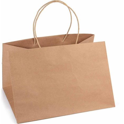 Sacchetti / buste in carta kraft con manici ritorti, adatti per confezioni dolciarie e regali, set da 10 pezzi, cm 36 x 29 x 24 H