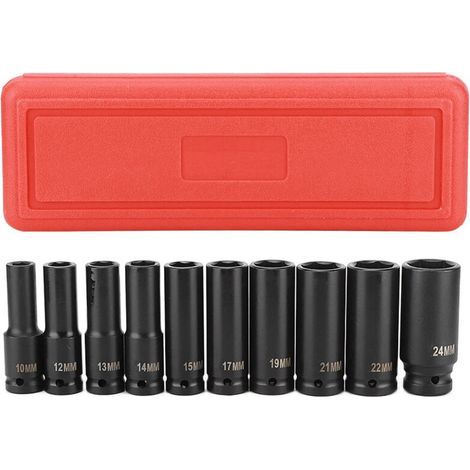 Un ensemble de 10 clés à chocs pour trous profonds de 1/2 pouce, adaptateur à 6 broches, outils de réparation, haute dureté.