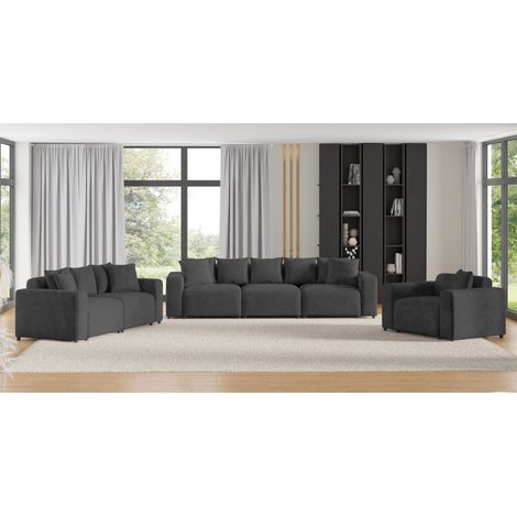 Sofaset Designersofas MEGAN 3-2-1 in Stoff Poso Dunkelgrau (1/5)