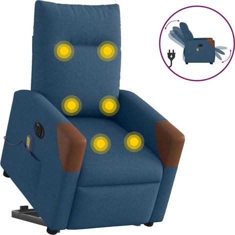 Massagesessel mit Aufstehhilfe Elektrisch Blau Stoff