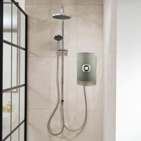 Triton Aspirante DuElec 9.5kW Gun Metal Electric Shower Dual Rainshower Head (1/4)