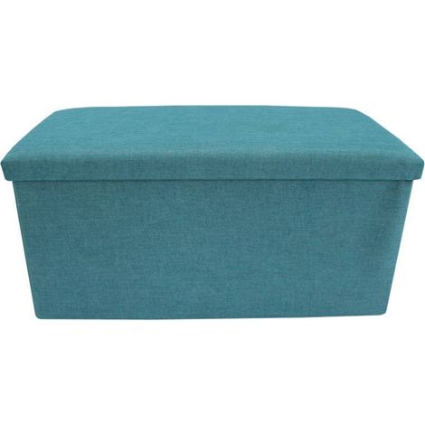 Rebecca Mobili Puff Rettangolare Portaoggetti Azzurro Turchese Tessuto 37x76x38