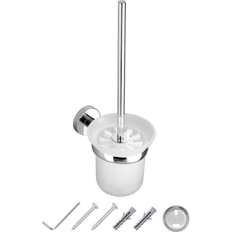 Brosse WC murale et support de salle de bain chromé avec support en verre dépoli (1/5)