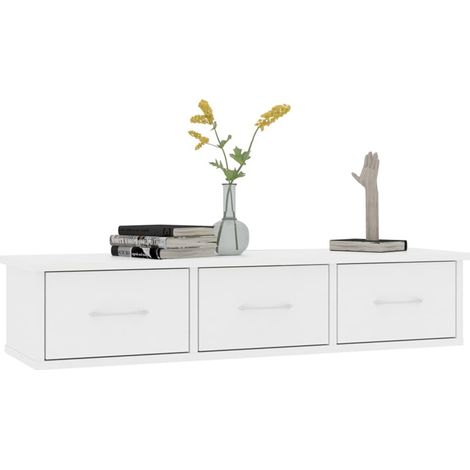 FIMEI Étagère murale avec tiroirs Blanc 88x26x18,5 cm Aggloméré (1/5)