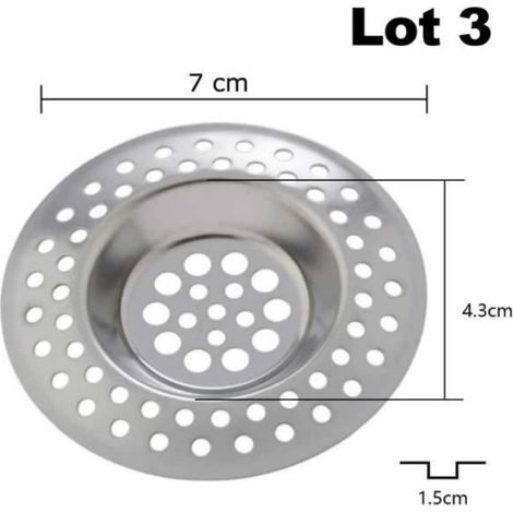 Lot de 3 Filtre évier Cuisine, Filtre de vidange en Acier Inoxydable, Filtre évier, Grille a evier, bonde Baignoire, Filtre, (1/4)
