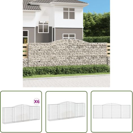 The Living Store Paniers à gabions arqués 6 pcs 400x50x140/160 cm Fer galvanisé - Panier À Gabion - Gabion - Mur De Gabion - Clôture Végétale - Décoration Jardin (1/5)