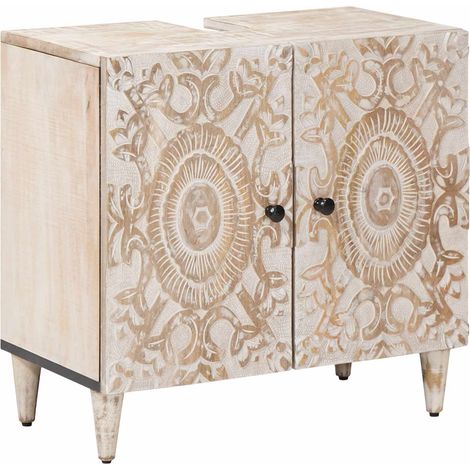 Waschbeckenschrank Weiß 62 x 33 x 58 cm Massivholz Mango vidaXL