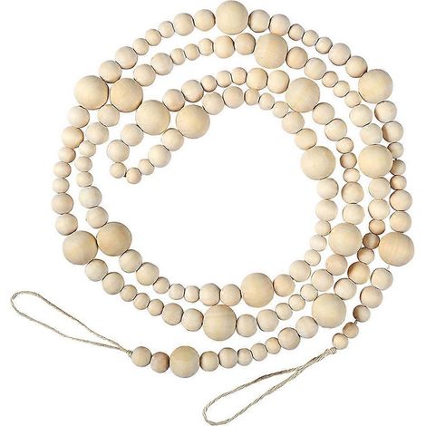 Guirlande de perles de Noël en bois, style champêtre, guirlande de perles rondes-220x2.5cm-Ivory (1/2)