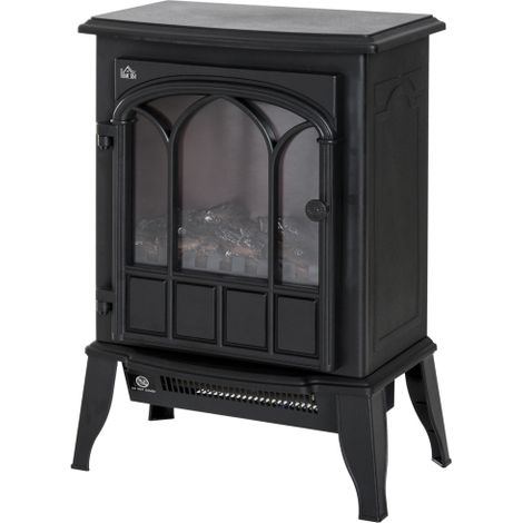 Cheminée électrique à Effet de Flamme poêle Style rétro Thermostat 2000 W Anti surchauffe Noir (1/5)