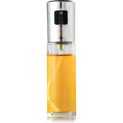 Flacon vaporisateur d'huile argenté transparent en acier inoxydable et verre, facile à nettoyer et réutilisable pour la cuisine. Vaporisateur d'huile de cuisson pour la cuisine. (1/5)