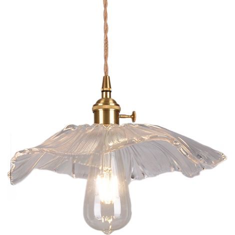 Lustre moderne en verre transparent, 11 pouces/280 mm de diamètre, avec un abat-jour floral adapté aux fermes (transparent). (1/5)