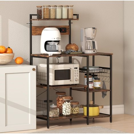 MEUBLIV Scaffale da cucina 90 x 42 x 130 cm marrone rustico con 2 prese integrate (1/5)