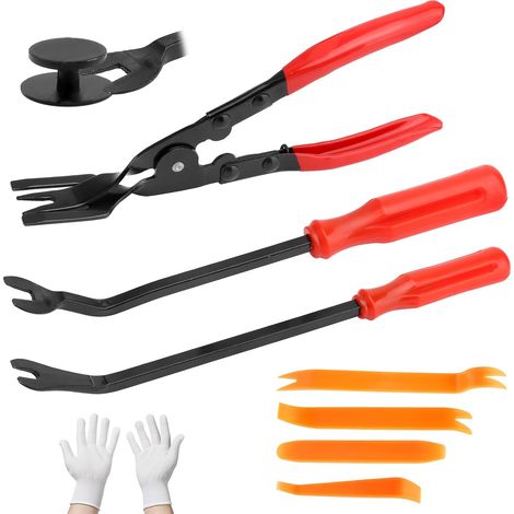 7 Pièces Outil à Levier pour Voiture avec Gants,Kit de Réparation à Levier,Extracteur de Fixation,Jeu de Pinces à Clip pour Voiture pour Retirer Les Garnitures de Porte et Les ClipsIntérieurs (1/5)