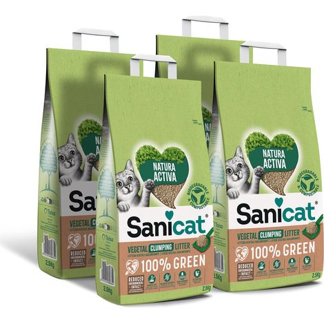 Litière Végétale Agglomérante Active Natura 100 % Green, Haute absorption et formation d'agglomérats de manière naturelle, Produit recyclé, 4 x 2.5 kg (1/5)