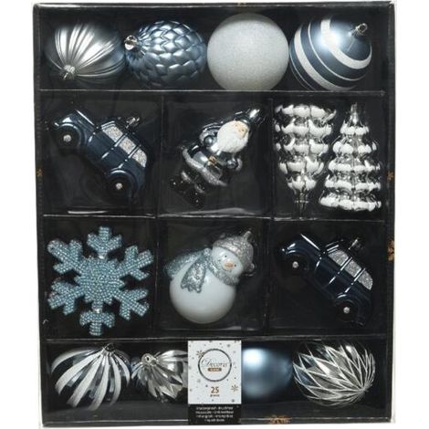 Lot de 25 boules de Noël en plastique argenté, assorties, 8 cm (1/3)