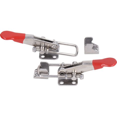 Lot de 2 loquets à bascule tirants acier inox 304 400 lbs réglables argent rouge pour portes mécanique auto bois (1/5)
