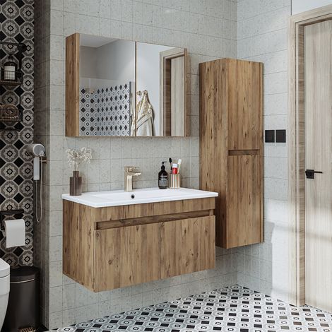 Roomart ATRIA-85 Badmöbel-Set 4-tlg 85 cm breit, Eiche
