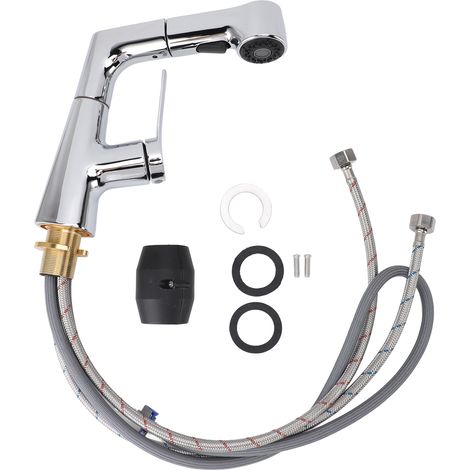 Elegante, galvanisierte Universal-Küchenarmatur mit ausziehbarem Brausekopf, Teleskopschlauch und ausziehbarem Brausekopf. (1/5)