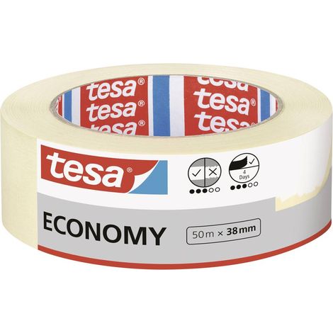 tesa Nastro per Mascheratura ECONOMY EcoLogo - Nastro in Carta per Mascheratura, Rimozione senza Residui per 4 Giorni, senza Solventi - Sottile, 50 m x 38 mm (1/3)