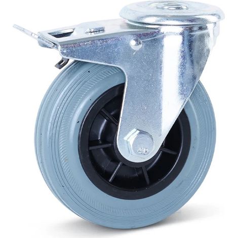 Roulette pivotante freinée - MESO - Caoutchouc gris - 125mm - Trou central - Sans trace - 120kg (1/2)