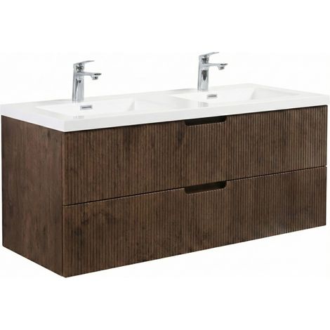 Set mobili da bagno Thermis 120 cm - Noce marrone - Mobile da bagno con doppio lavabo