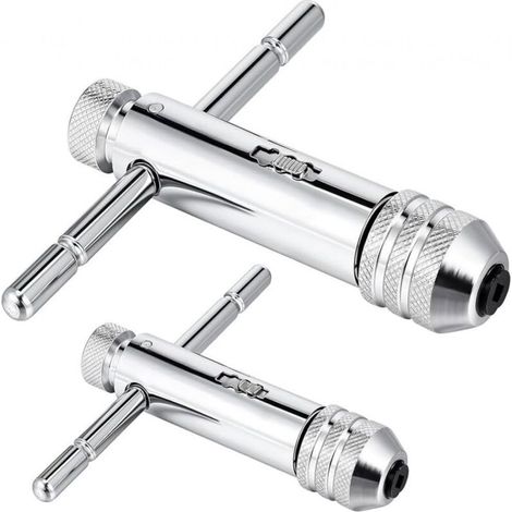 2PCS Clés à Tarauds à Rochet Clé à Cliquet à Poignée en T Réglable Support de Robinet à Cliquet M3-M8 / M5-M12 Clé à Filetage pour Porte-Taraud Accessoires de Taraudage Manuel