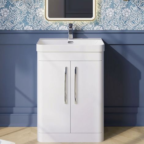 Nuie Parade Floor Standing 2-Door Vanity Unit with 1TH Thin-Edged Basin 600mm Wide - Gloss White (1/5)