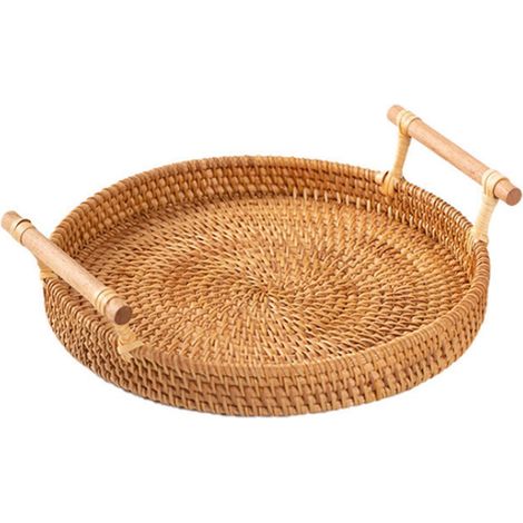 Runder Brotkorb aus Rattan, geflochtenes Serviertablett mit Griffen für Cracker, Dinnerpartys, Kaffeefrühstück