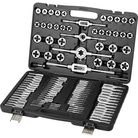 VEVOR Juego de Machos y Terrajas 110 Piezas Tamaño Metrico de M2 a M18 Kit de Machos y Troqueles con Maletín de Transporte Portátil Herramientas para Construcción Reparación de Automóvil Fontanería
