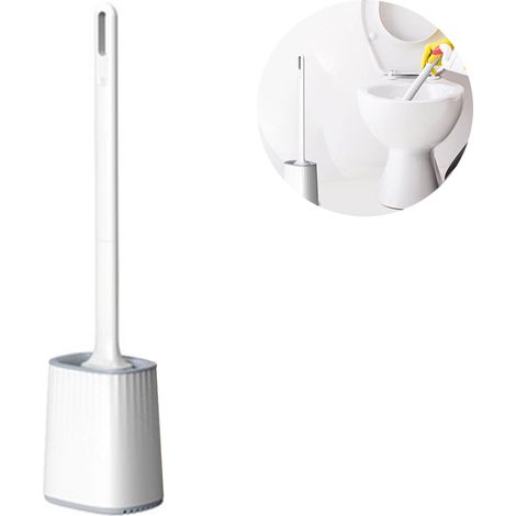 Brosse Pour WC - Tête Flexible 3-en-1 En Silicone - Support Mural Ou Autonome - 410 mm - Blanc Gris Noir (1/5)