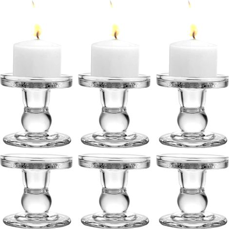 Lot de 6 bougeoirs en verre (diamètre 8,5 cm x hauteur 8,6 cm), photophore en cristal transparent pour mariage, dîner, anniversaire (1/5)