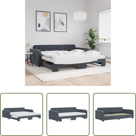 vidaXL Lit gigogne - Lit de jour et gigogne et matelas gris foncé 100x200 cm velours (1/5)