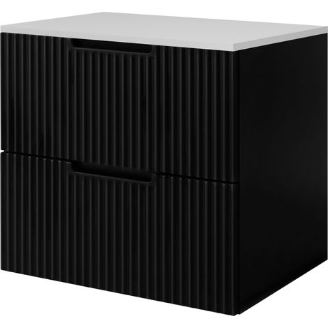 Meuble sous vasque suspendu VENA noir 60 cm avec plan blanc (1/5)