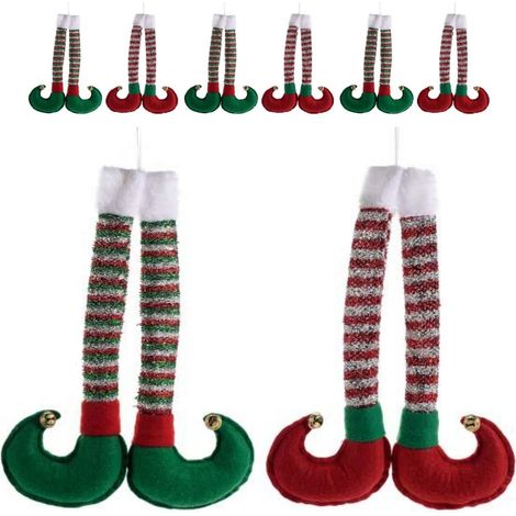 Gambe da Elfo in Stoffa Imbottita da Appendere - Set da 6 Addobbi Natalizi (1/3)