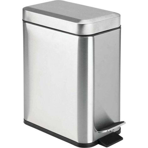 Compact Rectangular Metal Trash Can With Lid Removable Lining Handle Bathroom Kitchen (1/4)