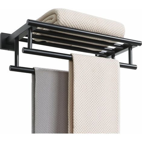 Wall-mounted towel rack, large double bar model for bathroom and toilet, 40 cm, SUS 304 stainless steel, matt black (1/5)