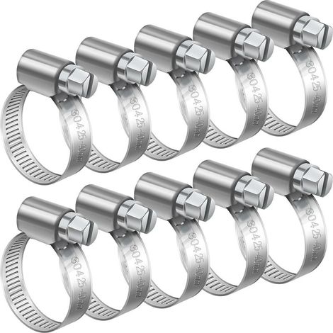 Verstellbare Schlauchschelle 32–50 mm, 10 Stück, Edelstahl 304, für Sanitärinstallationen, Schwimmbäder, Automobilindustrie und Maschinenbau (1/5)