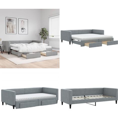 vidaXL Tagesbett Ausziehbar mit Schubladen Hellgrau 100x200 cm Stoff (1/5)