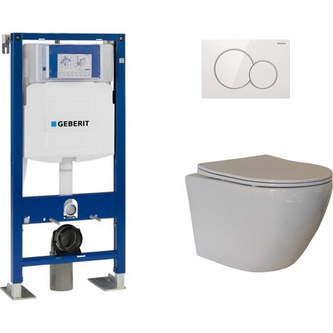 Pack WC suspendu sans bride KELOS Flush blanc – Bâti-support Geberit UP320 – Plaque de déclenchement Sigma – Chasse d'eau 6/3L (1/6)