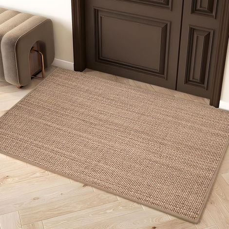 Tapis de Cuisine Lavable 60 x 90 cm, Tissu Antidérapant Résistant, Jute, Sol en Caoutchouc (Beige) (1/5)