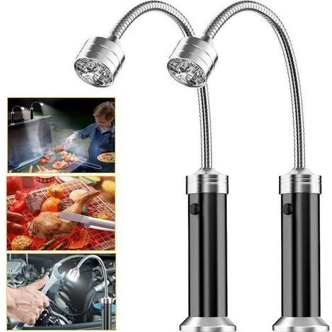Lot de 2 lampes magnétiques pour barbecue - Lampe LED réglable à 360 ° - Accessoires pour barbecue - Fonctionne avec piles (1/5)