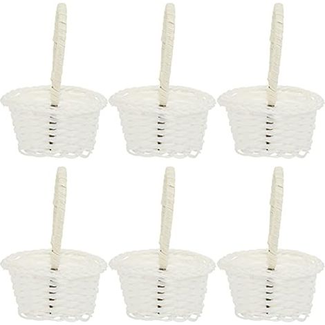 Lot de 6 paniers à fleurs en rotin avec poignée - Mini panier tressé blanc pour bouquetière - Petit panier tissé pour décoration à suspendre, rangement, mariage (ovale/10 x 8 x 14 cm) (1/5)