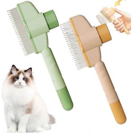 2 Set Brosse de nettoyage pour Animaux de compagnie,Animal de compagnie, Brosses, Hundebürste,Katzenbürste,avec Bouton de déverrouillage pour long et poil court,Pour les Chiens Et les Chats (1/5)