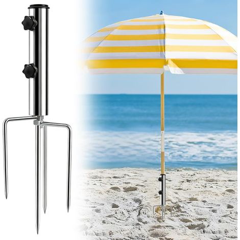 Mineup Pied De Parasol, Support De Parasol avec 4 Piquets Amovible Réglable, Fixation De Paraso D'Extérieur, Prise De Terre De Paraso en Acier Inoxydable pour Pêche, Jardin, Plage, Prairie (1/5)