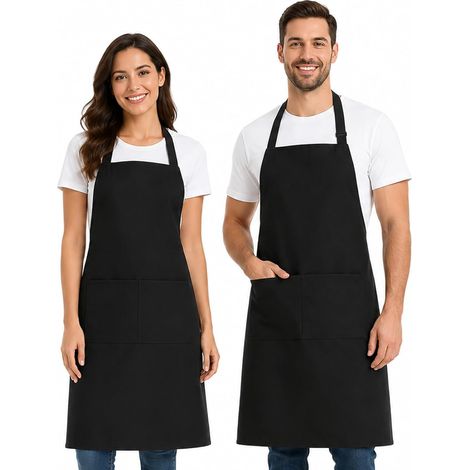 2Pcs Tablier Cuisine Noir, Imperméable et Résistant aux Taches (1/5)