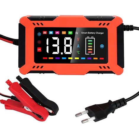 Chargeur Batterie Voitures Moto 12V 6A, Maintien de Charge Batterie Intelligent en 9 étapes avec Réparation Automatique, pour Camion AGM Gel SLA Start/Stop Plomb-acide Lifepo4 (4Ah-100Ah)